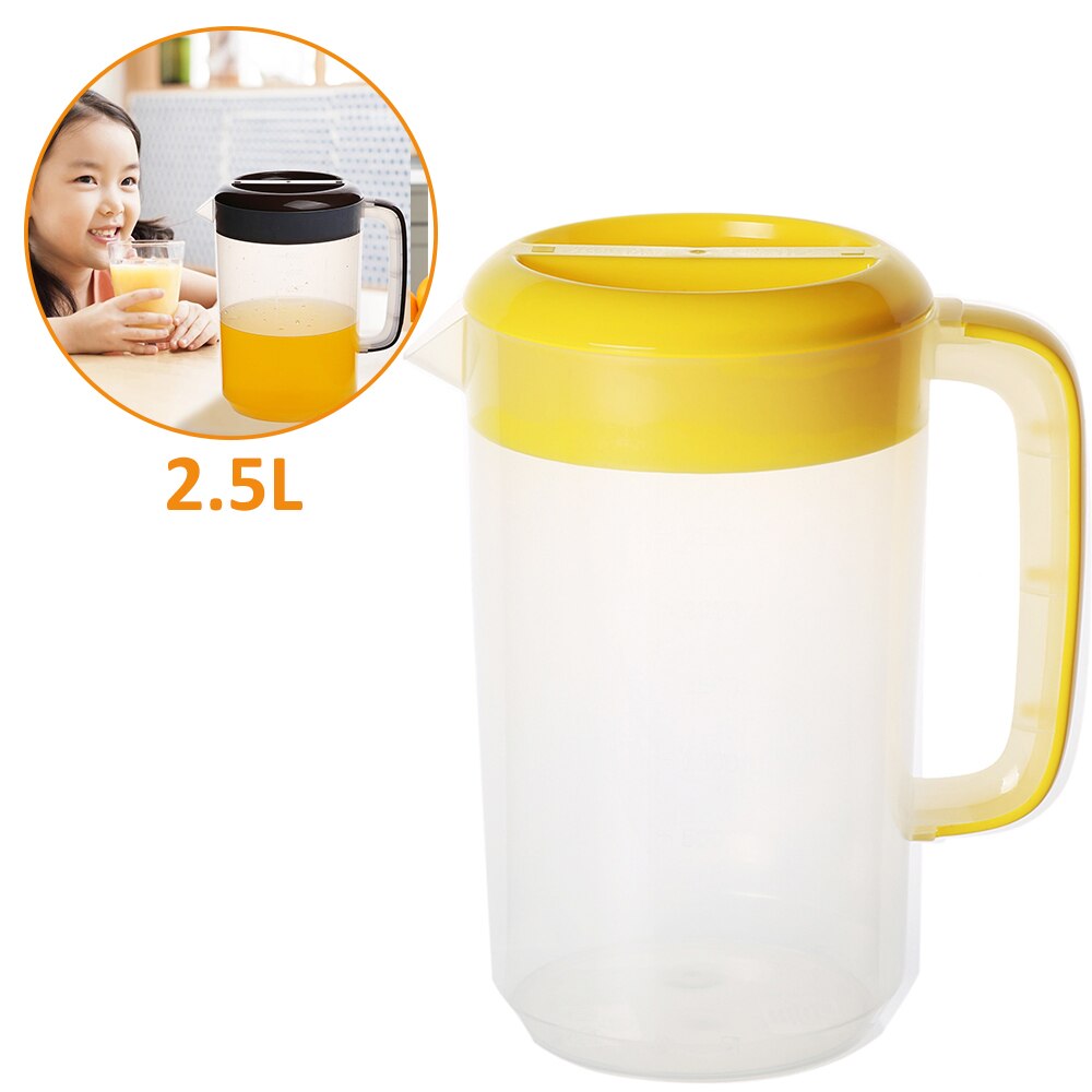 Jarra de agua transparente de 2,5l/5L, olla de agua de gran capacidad, jarra de agua fría, hervidor de agua con mango ergonómico, botella contenedor de agua: yellow-2.5L