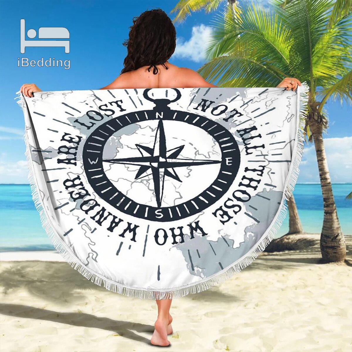 3D Vintage Monde L'île Carte du Monde Couverture de Plage En Microfibre Imprimé 150cm Serviette de Plage Ronde avec Des Glands POD Directe: 2021042421
