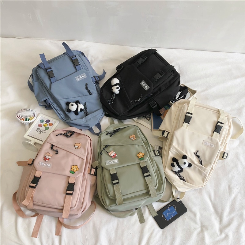 DIFA Solid color Women Backpack Waterproof nylon Backpacks Female Travel Bag Schoolbag for teenage girls Insert buckle Mochilas