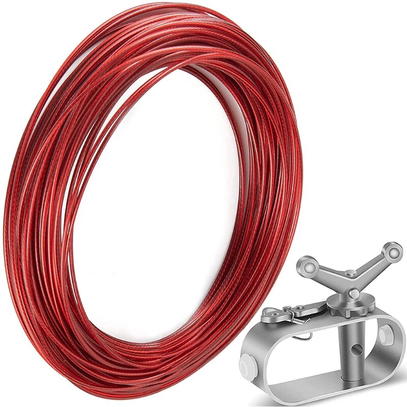 1 Set Winter Swimming Pool Cover Cable and Winch Kit 100ft Plastic Coated Steel Wire Aluminum Spring Loaded Tightener for Above