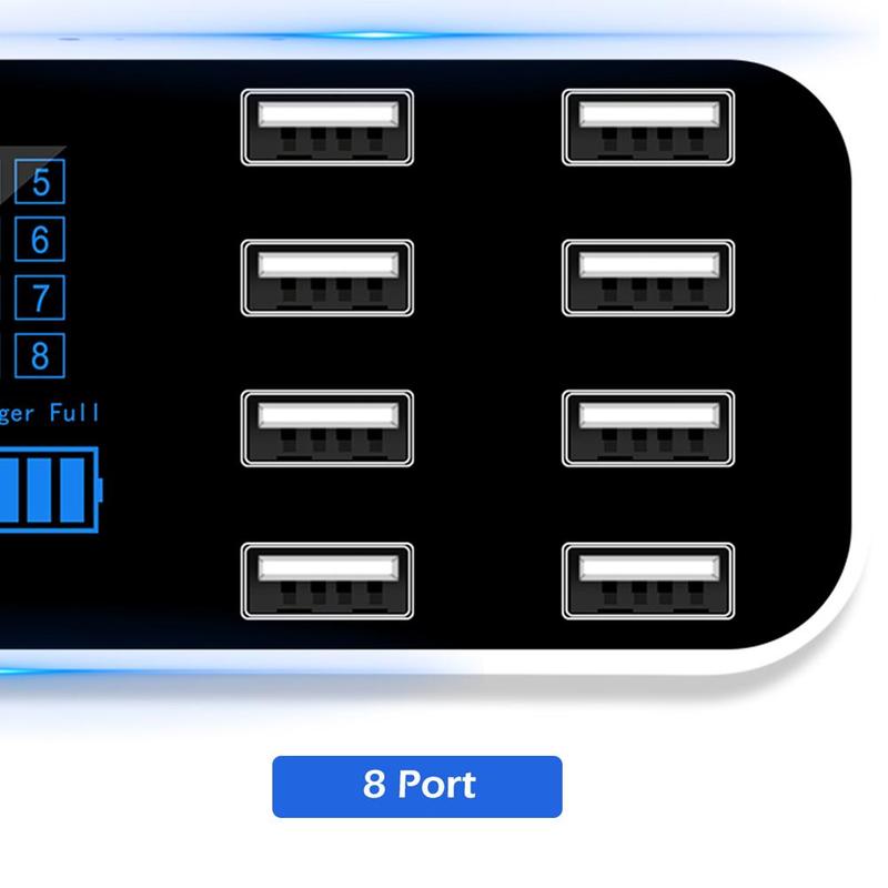 8 porte usb billader hub  qc 3.0 hurtig oplader med lcd spændingsdisplay flere usb 3.0 opladnings dock station til mobiltelefon