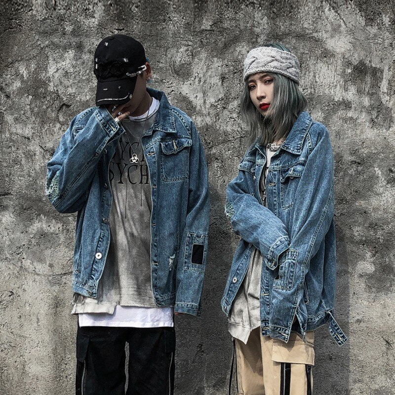 Loose Denim Jacket Street Scratched Hole Jacket Sweethearts Outfit