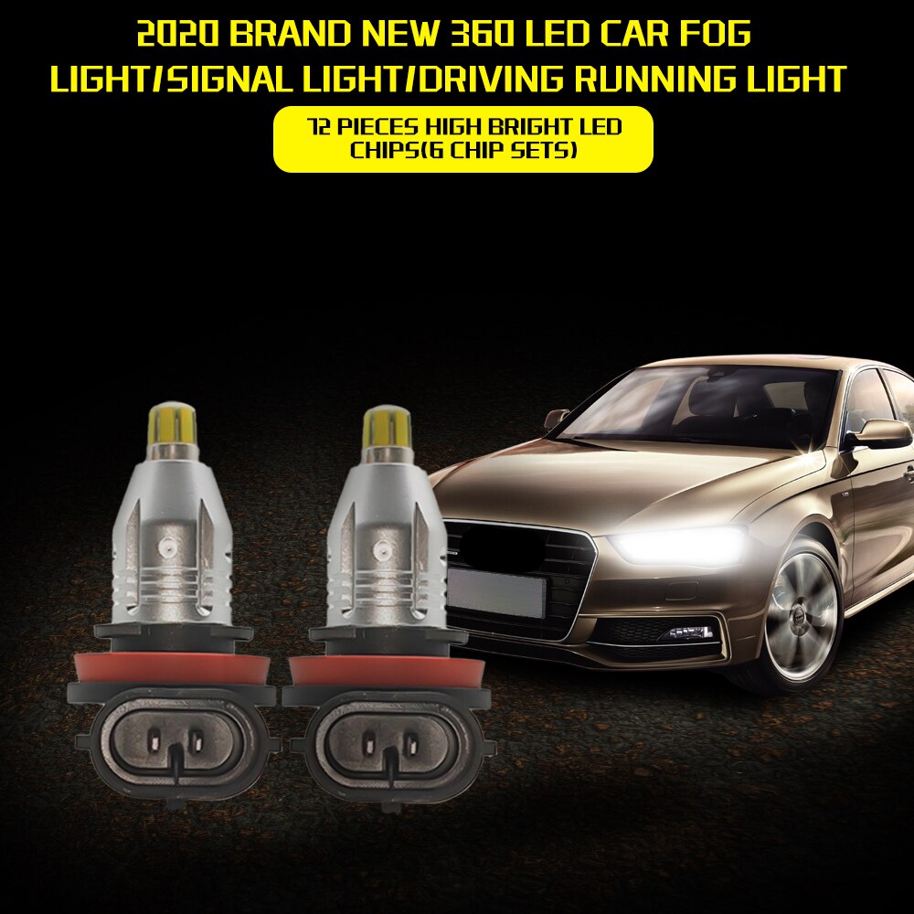 2PCS 360 Degree LED Fog Light HB3 HB4 9005 9006 12V White 6000K Light Emitting Diode CANBUS Fit for Projectors High Focus Canbus