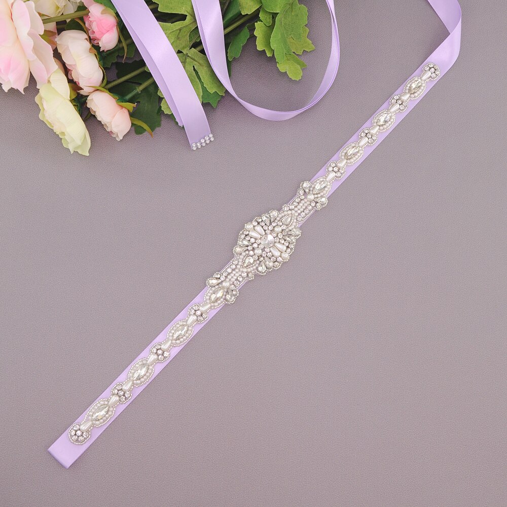ZMS388 Rhinestone Belt Wedding Dress Belt Bridal Belt Wedding Accessories Mariage Sash Bridesmaid Belt Wedding Belt Women Belt: lavender