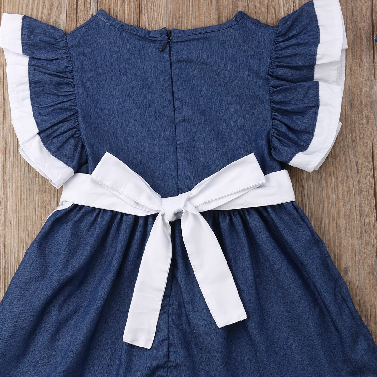 Retro Girl Kid Toddler Baby Princess Party Pageant Denim Tutu Dresses Photograph Vogue Sweet Fly Sleeve Denim Lace Dress