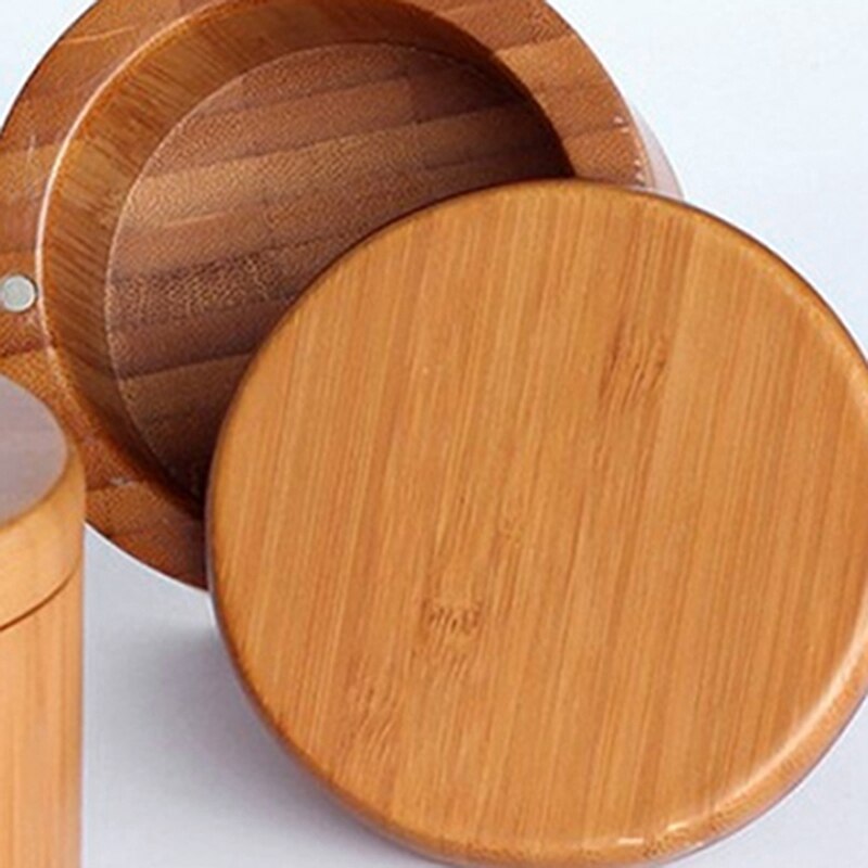 2Pcs Opbergdozen Zout Doos Houten Bamboe Opbergdoos Met Magnetische Swivel Deksel Container Voor Keuken Opslag Containers Voor fo