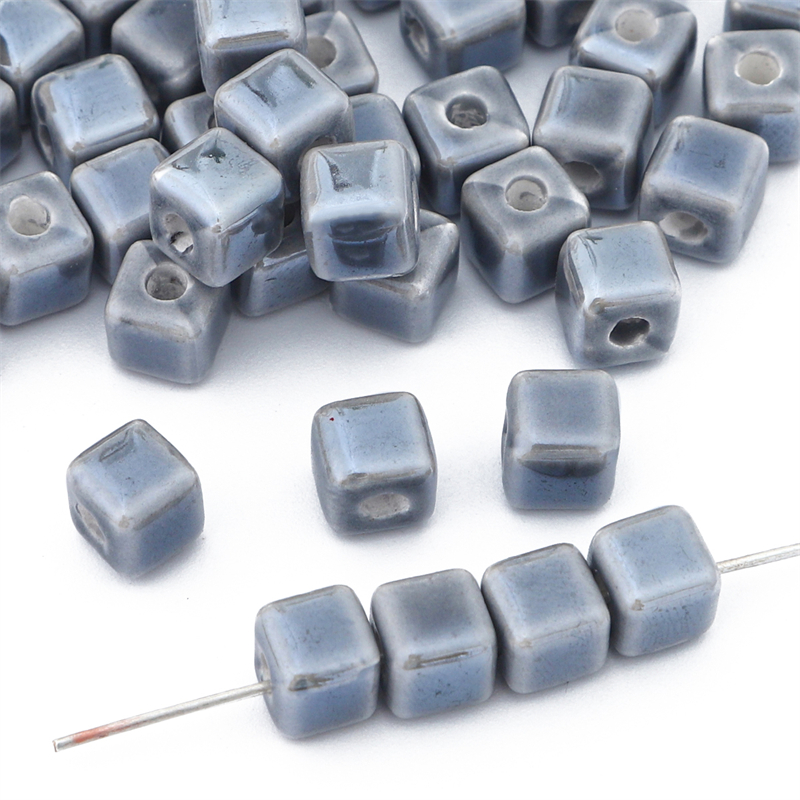 10 pçs cores da moda 6/8mm contas quadradas cubo contas de cerâmica diy 2mm buraco contas artesanais contas de porcelana para fazer jóias