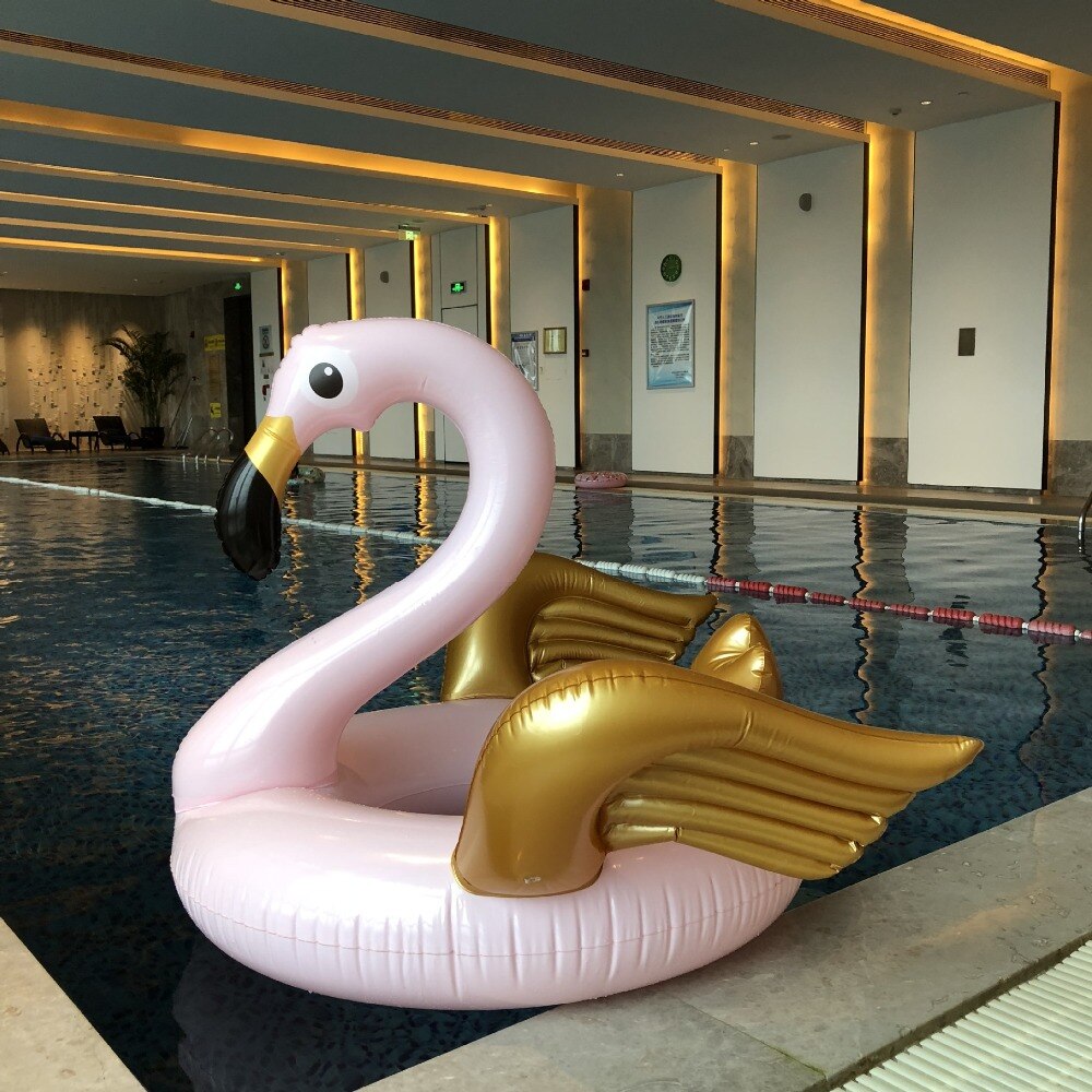 130 cm Giant Roze Flamingo Gold Wings Opblaasbare Zwemmen Ring Voor Volwassen Kinderen Zomer Party Zwembad Float Water Speelgoed boia piscina