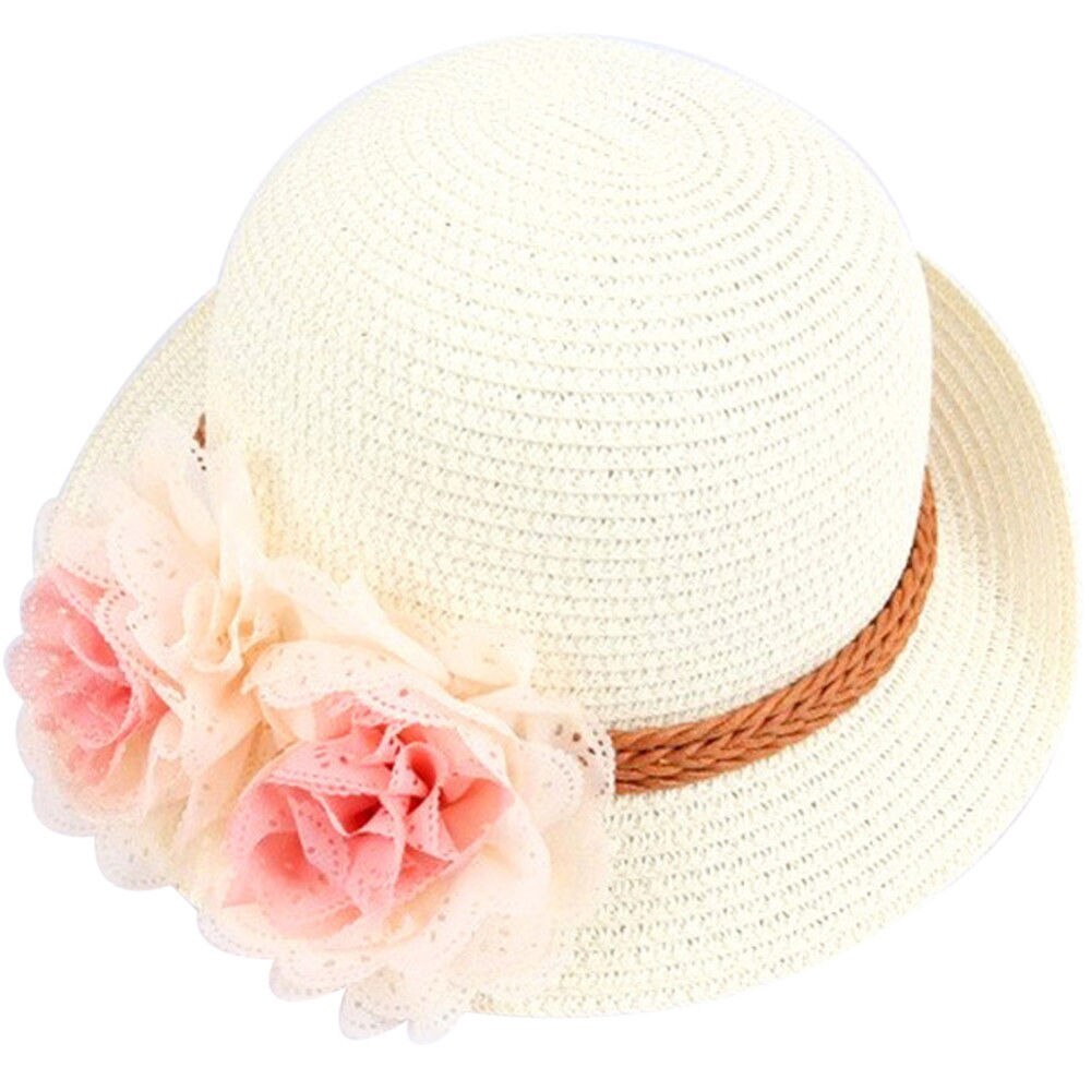 Princess Floral Sun Caps Baby Girl Kids Children Summer Flower Straw Beach Cap Sun Hat
