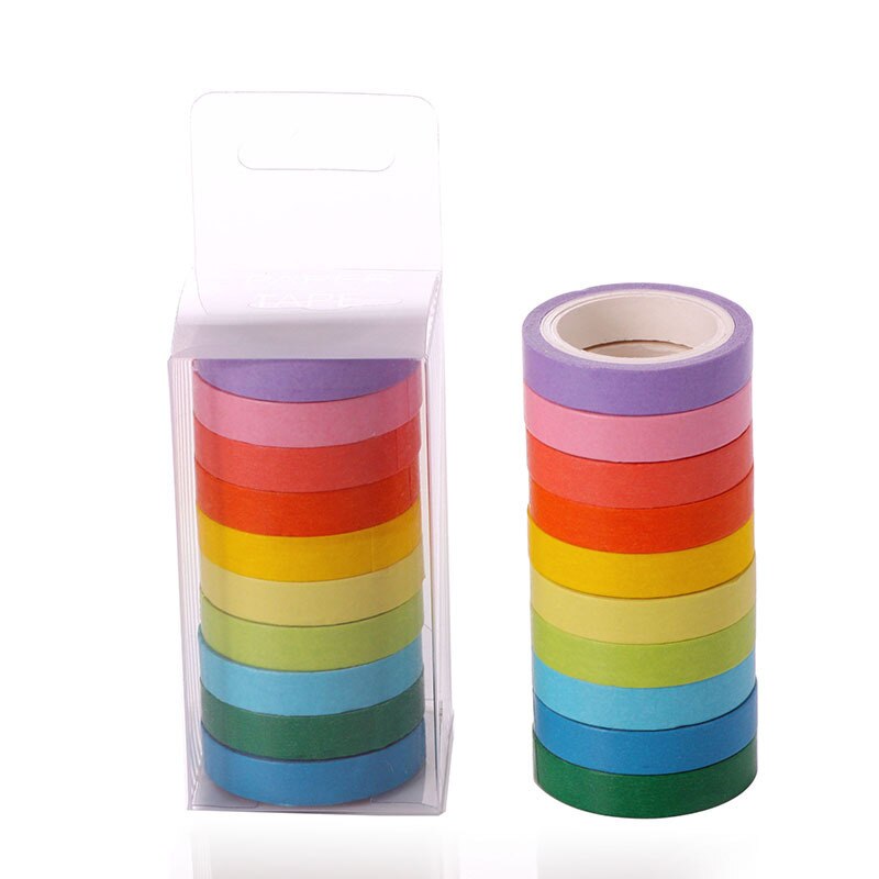 10 Stuks Candy Kleur Washi Tape Scrapbooking Kerstmis Washi Verpakking Afplakband Voor Art Journal,/Verjaardag Decoratie