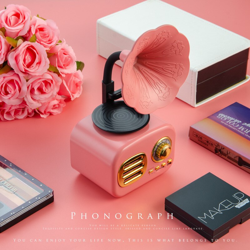 Fonograaf bluetooth speakers draadloze bluetooth speakers retro modieus familie moet kiezen: Ft -5 roze