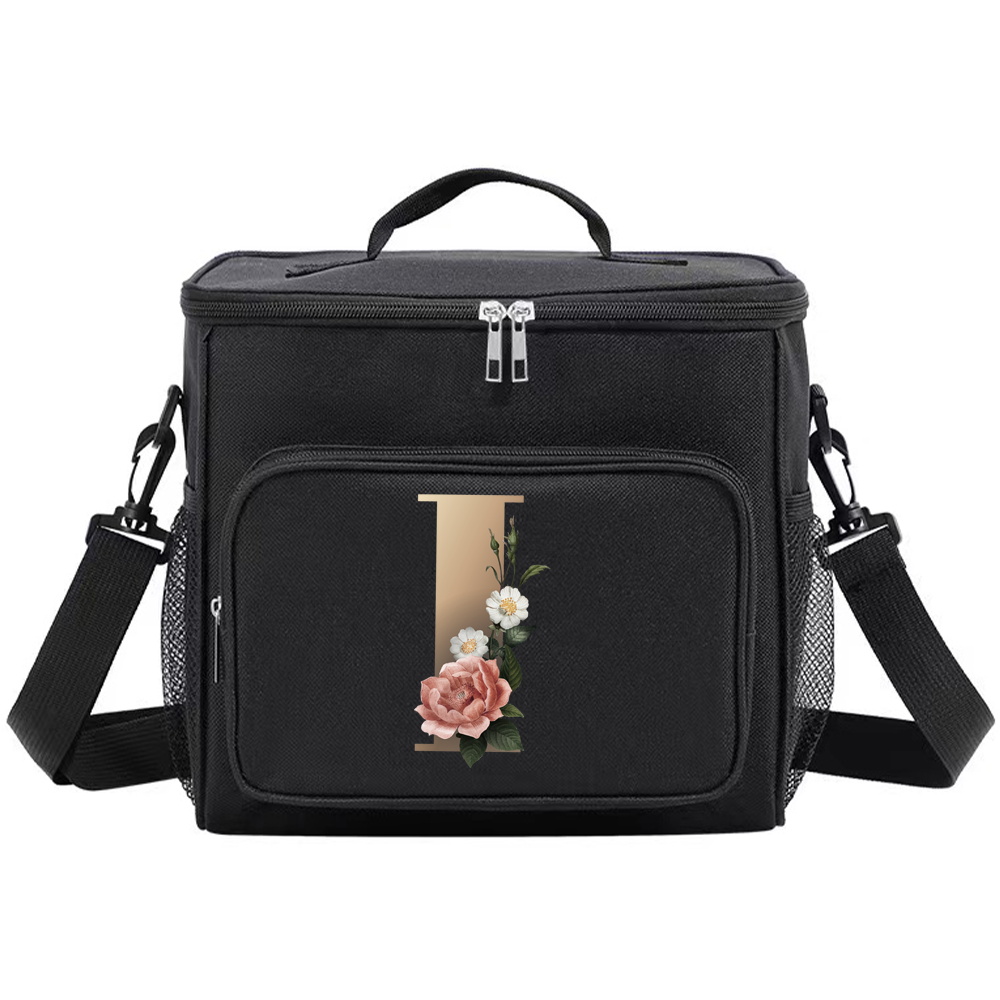 Multifunctional Lunch Bag for Teenage Black Color Picnic Meal Box Waterproof Lunch Box Gold Letter Printing Series