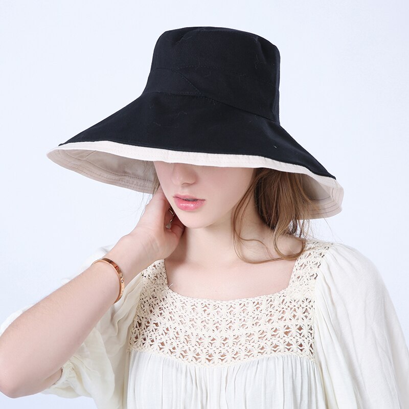 Women's Foldable Wide Brim Sun Hat Ladies Large Size Summer Beach Fisherman Cap Girls Casual Sun Protection Spring Hat