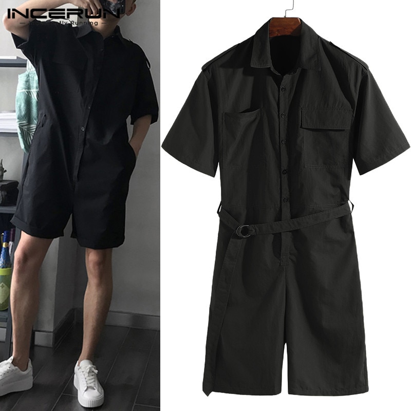INCERUN Herren Gesamt-spielanzug Taschen Halbes Gürtel Hosen Harajuku Gesamt Männer Ladung Overall Streetwear S-5XL
