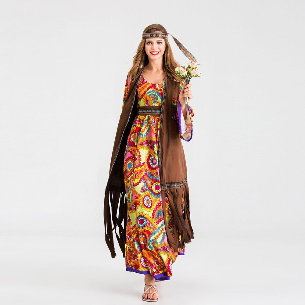 Halloween voksen 60 ' s70 's hippie kostume purim karneval udklædning fest groovy diskotek natklub cosplay kjole
