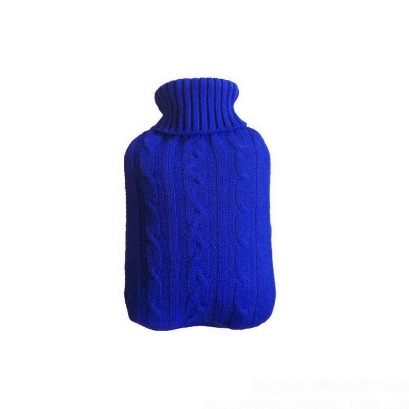 2000ml waterflessen gebreide hoes effen kleur watergevulde tas stoffen hoes handwarmer winter zachte waterfles: Donkerblauw