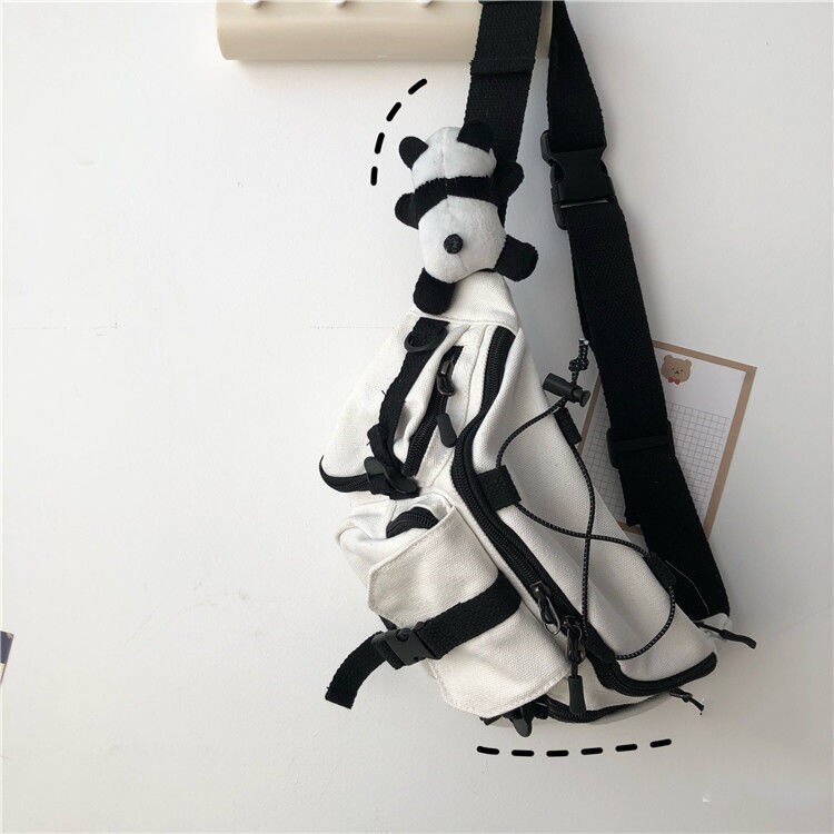 Harajuku Techwear Canvas Sling Bag Gothic Crossbody Tassen Voor Vrouwen Handtas Portemonnees En Handtassen Bolsas Feminina Schouder Kikker: White Panda