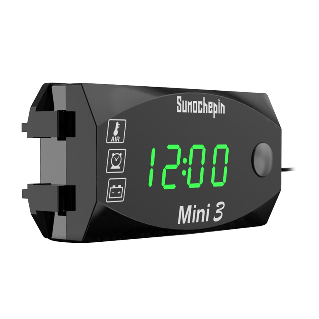 Motorcycle Watch LED Voltage Voltmeter Thermometer IP67 6V-30V Tester: green