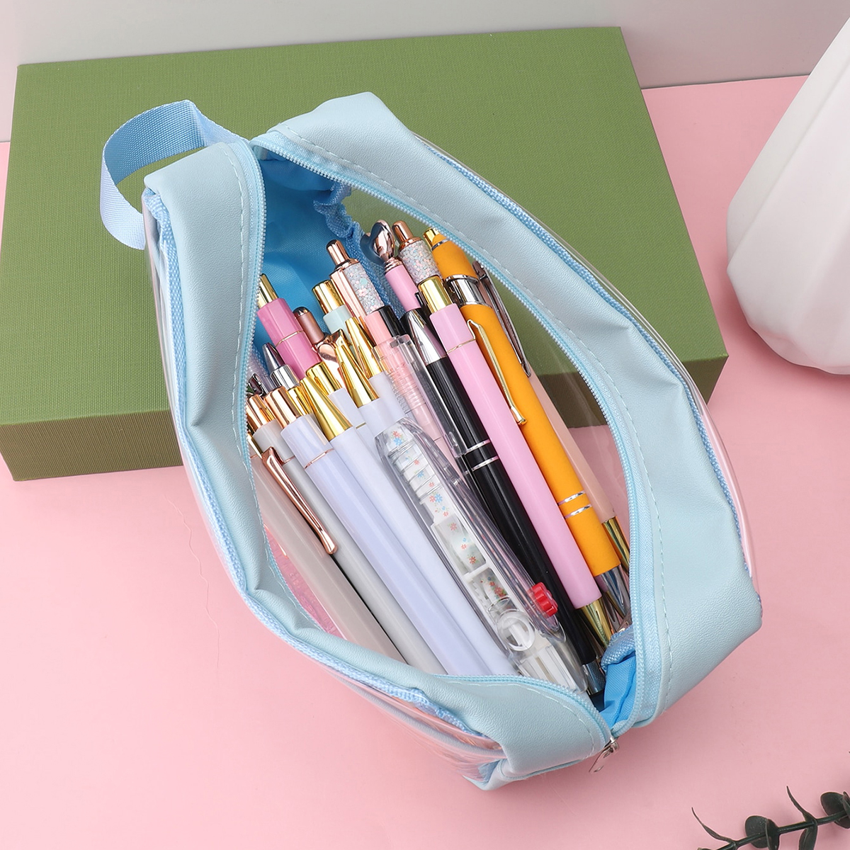 1 szt. piórnik w kształcie makaronika, przezroczysty, wodoodporny piórnik, stylowe i przenośne przybory szkolne, niezbędne przed rozpoczęciem roku szkolnego