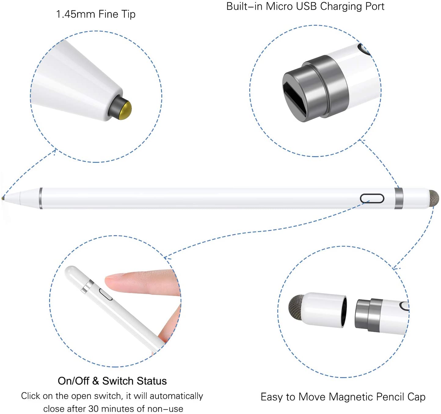 Lápiz óptico activo Compatible con iOS y Android, lápiz de pantalla táctil para iPad con función táctil Dual, recargable, dibujo Stylus
