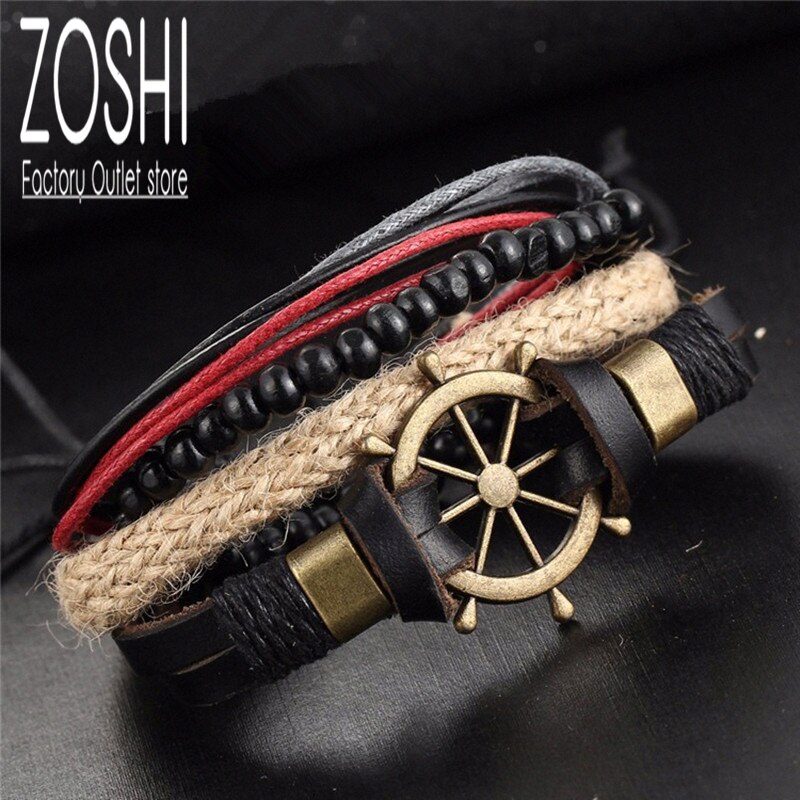 4 pçs bege caqui cânhamo corda tecer pulseira conjunto masculino misto marrom couro envoltório pulseira azul contas de madeira pulseiras multicamadas