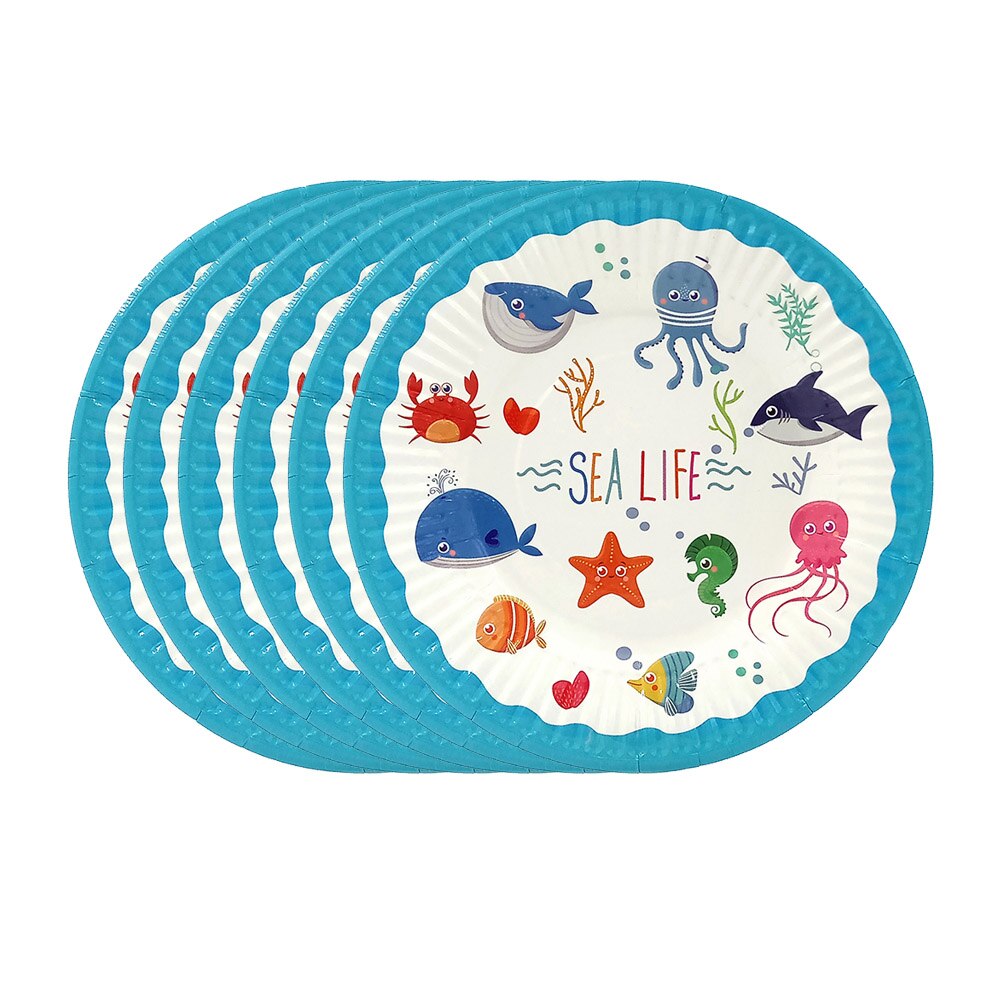 6pcs Dessert Plate Dishes With Food Film For Kids Children Sea Life Marine Animal Fish Theme Party Supplies Disposable Tableware: 6pcs Plates