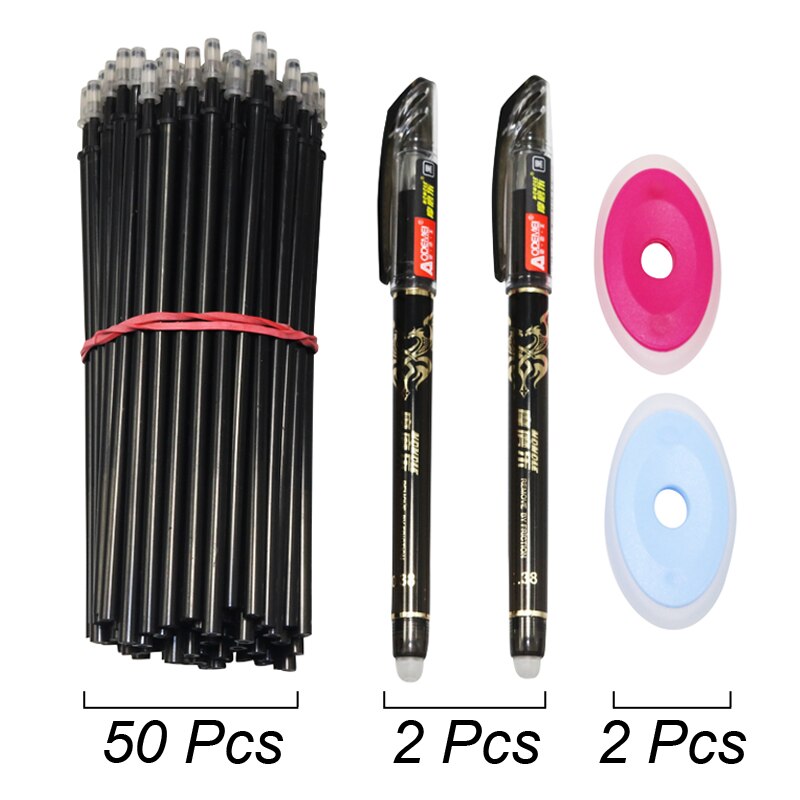 54 Pcs/set Erasable Gel Pen Refills Rod 0.38mm Washable Handle Magic Erasable Pen for School Pen Writing Tools Kawaii Stationery: Black