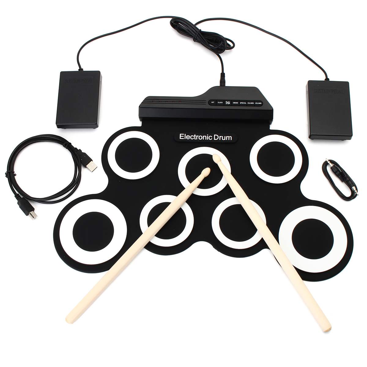Vouwen Siliconen Elektrische Drum Pad Kit Digitale Usb Roll Up Drum Set Met Drumstokken Voetpedaal Draagbare Elektronische Drum