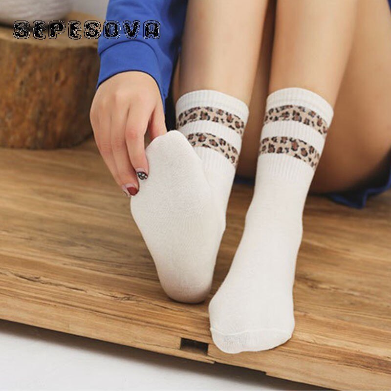 Womens Leopard Sokken Spikkel Streep Zwarte Winter Warme Korte Sok Trend Stijlvolle Blend Casual Elastische Slijtage Vrouw Comfortabele Sox