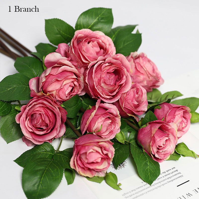 yumai 1pc 60cm Fall Silk Rose Artificial Flower Branch 2 Head with Bud Peony for Wedding party Home Decoration Faux Flowers: Rose 1 PC