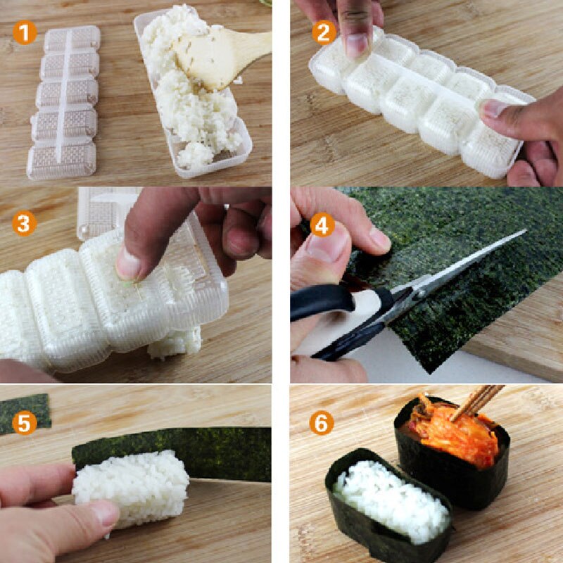 Food Grade Plastic Nigiri Sushi Maker Rice Ball Molds 5 Rolls Maker Non Stick Press Bento DIY Tools