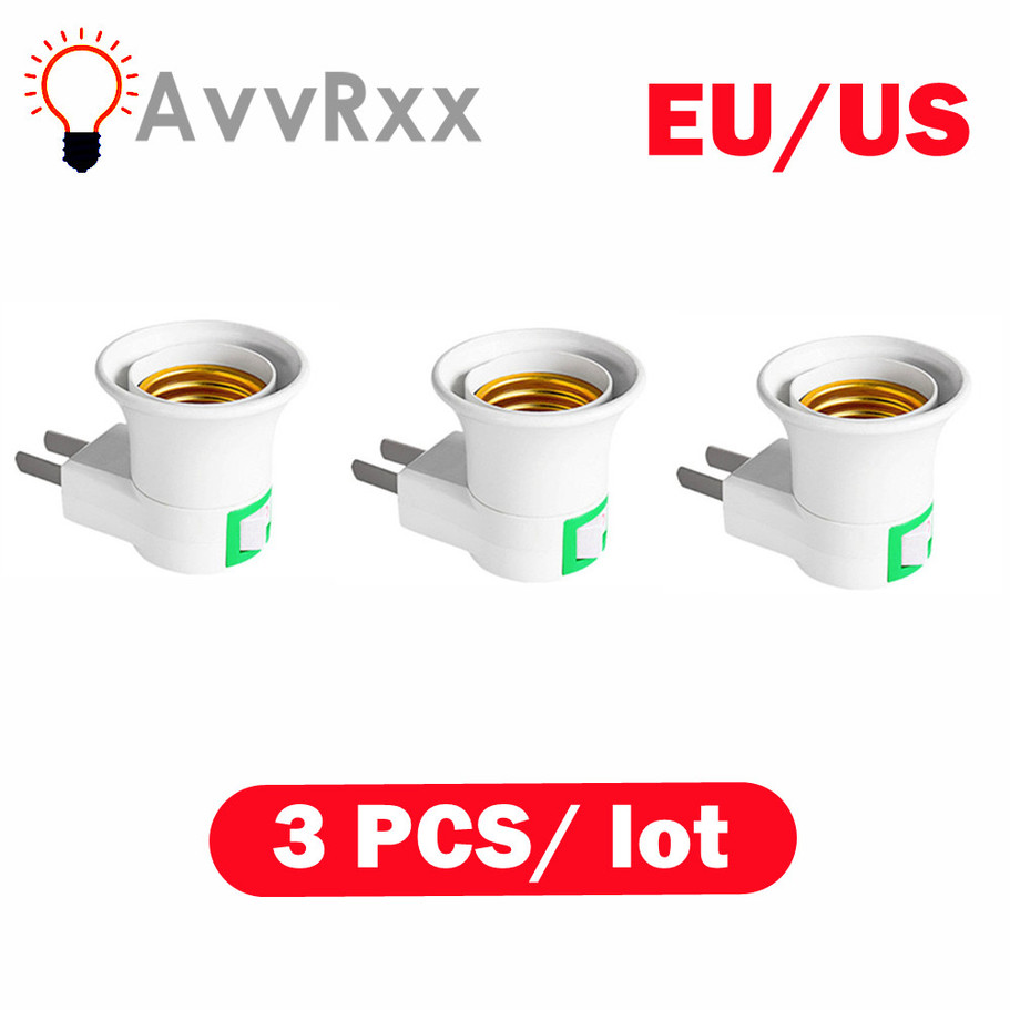 Adaptateur de prise E27 EU/US, 3 pièces, avec interrupteur de commande marche-arrêt, douille LED E27, Base de lampe, directe
