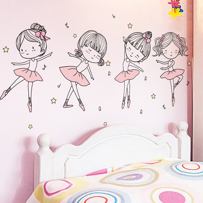Shijuekongjian-pegatinas de pared para bailarina de Ballet, calcomanías de pared de plantas con flores, para habitación de niños, dormitorio de bebé, Decoración de casa