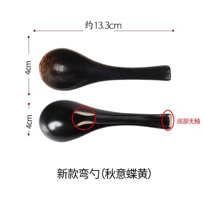 Japanese style soup spoon household ceramic ramen soup spoon rice spoon porridge spoon dessert spoon retro Japanese: E