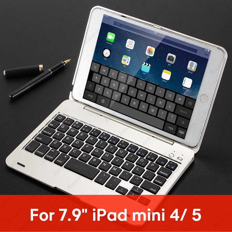 AIEACH 130° Smart Folio Keyboard Case For iPad Air 1 2 Mini 5 4 3 Cover With Sleep/Wake For iPad 5th 6th Pro 9.7 Case: mini 4 5 Silver