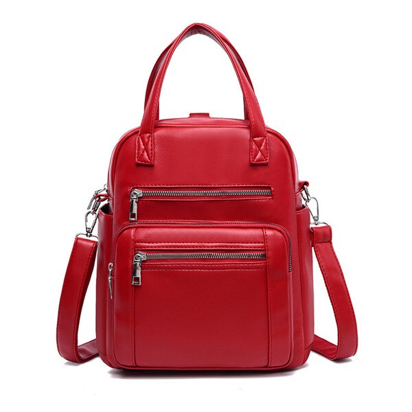 Qinranguio mochila feminina 2020 nova moda sacos de escola para meninas adolescentes mochila de couro do plutônio mochila feminina superior-lidar com mochila feminina: Vermelho