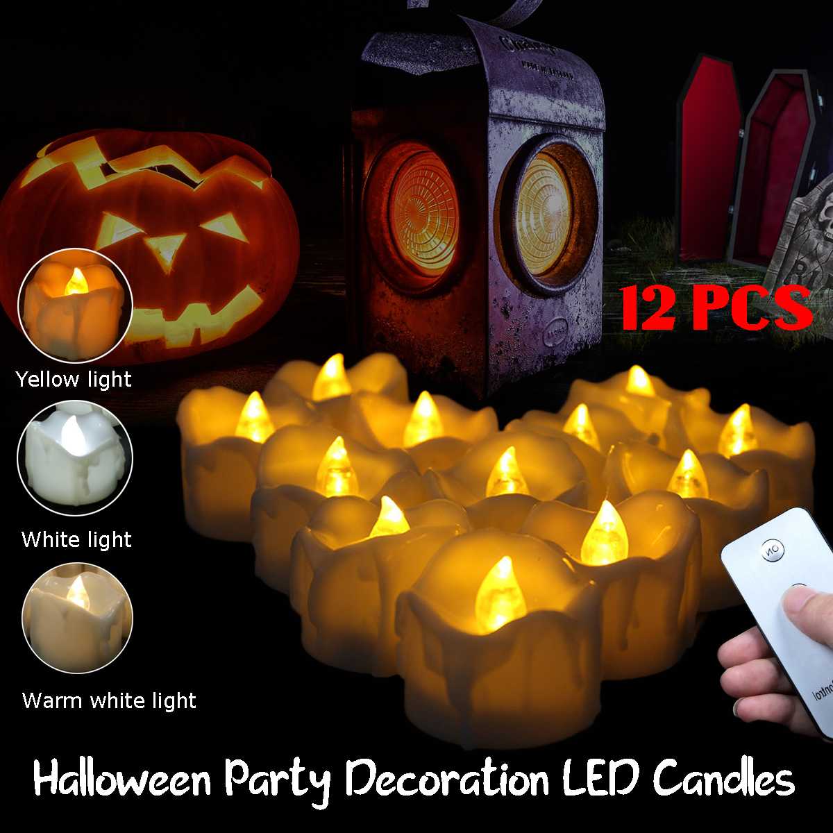 12 stk halloween festpynt 3 farger flimrende lys te hvit lys gul varm varm gul lys lys hvit