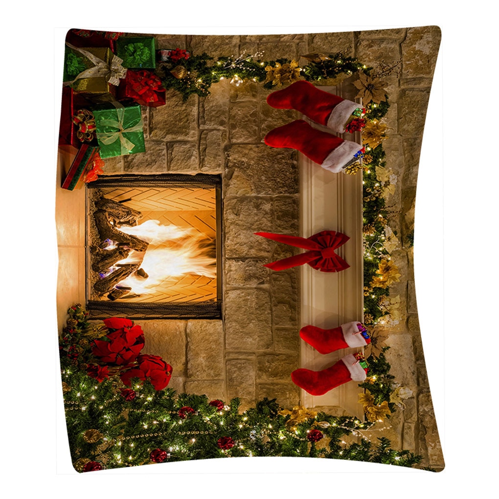 Xmas Fireplace Backdrop Christmas Tree Photography Background Party Banner Home Decoration