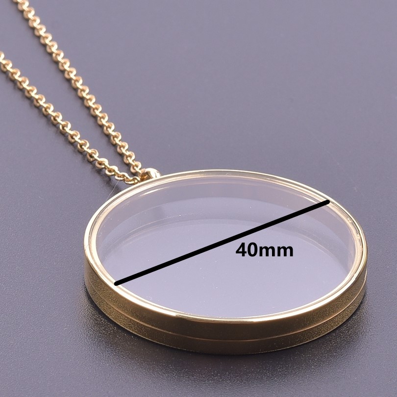 1Pc Stainless Steel Round Reliquary Coin Holder Locket Pendant Women Necklaces Glass Floating Ashes Relicario Collares Jewelry: Gold-color