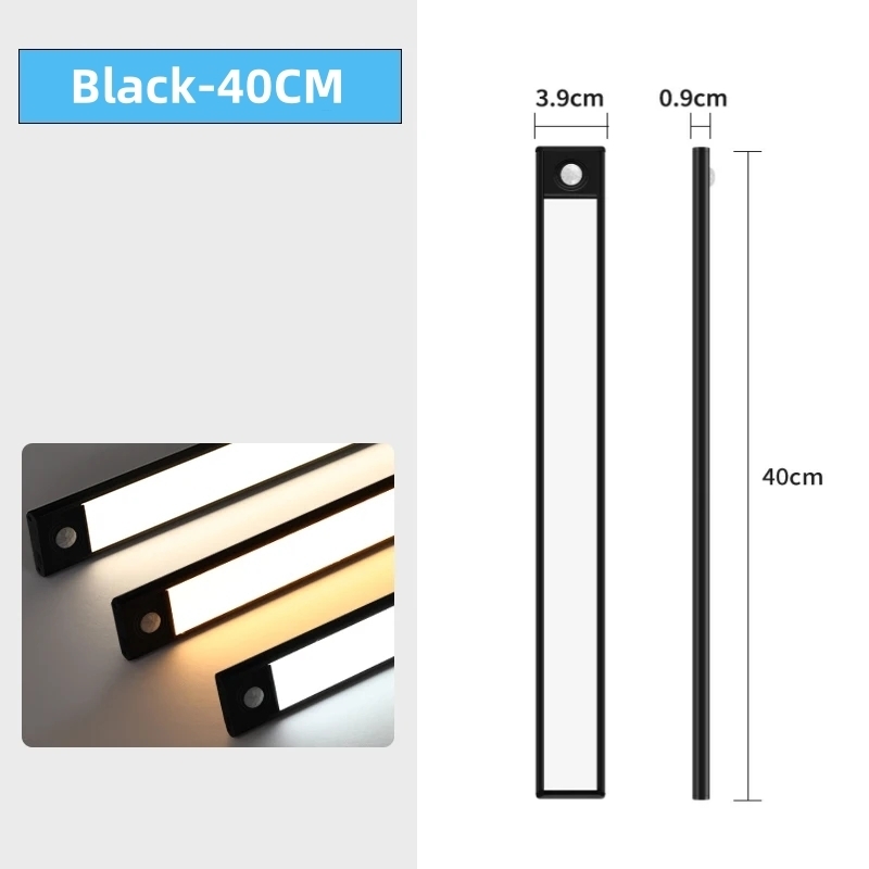 Lampe LED avec capteur de mouvement, Rechargeable par USB type-c, pour armoire de cuisine, éclairage d'armoire, 20cm/30cm/40cm/50cm: green