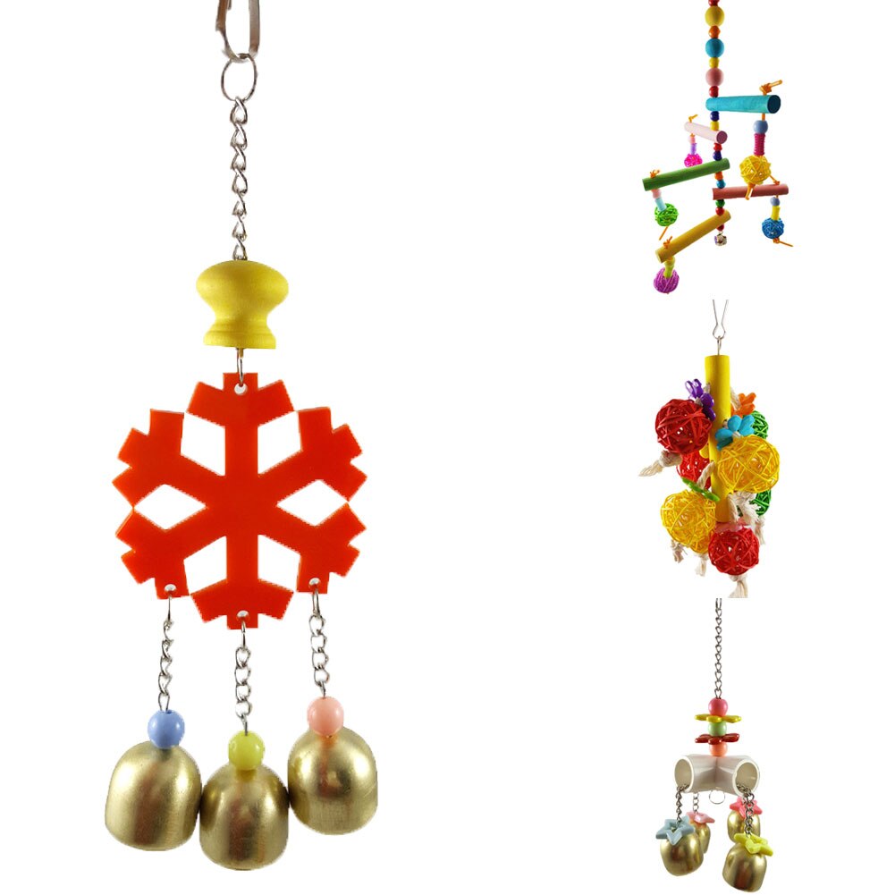 Birds Parrot Toys Chew Bite Hanging Cage Balls Toys Rattan Ball Wood Ladder Bells Parrot Bite Climbing Toy Pet Bird Cage Decor