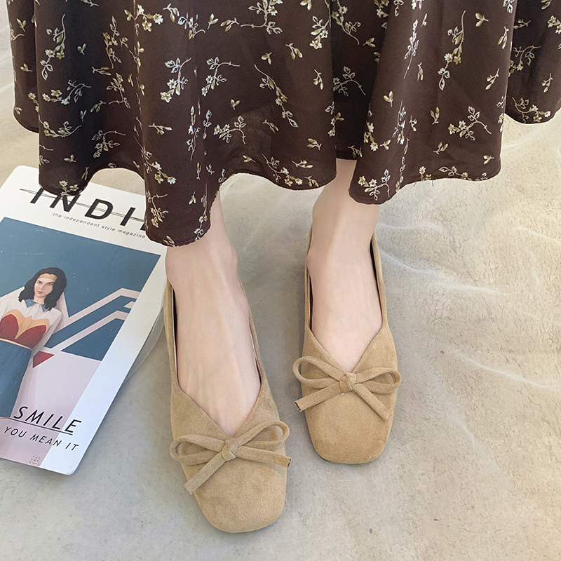 Rimocy Spring Bowknot Flat Shoes Woman Faux Suede Square Toe Boat Shoes Women Casual Non-slip Black Flats