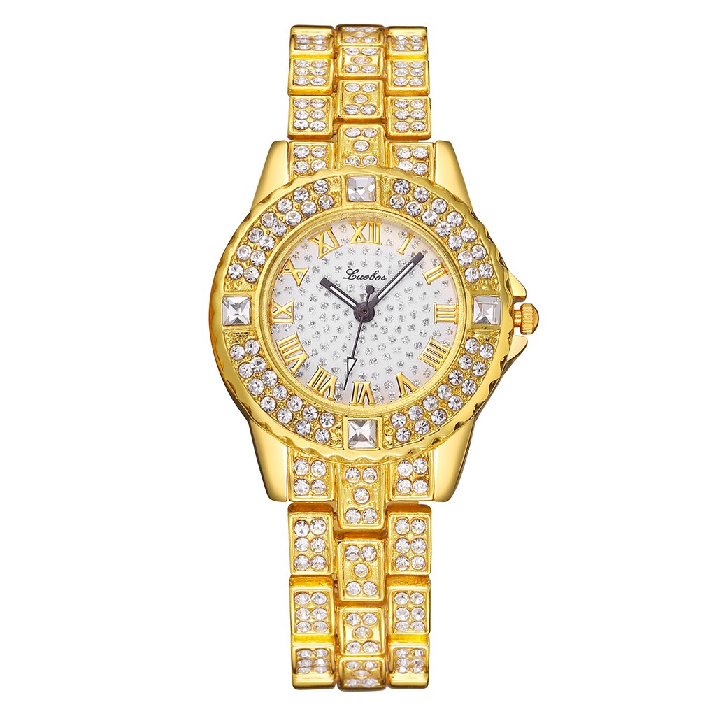 Women Gold Rhinestone Bracelet Watches Luxury Stainless Steel Waterproof Quartz Dress Wrist Watches Relogio Feminino: gold