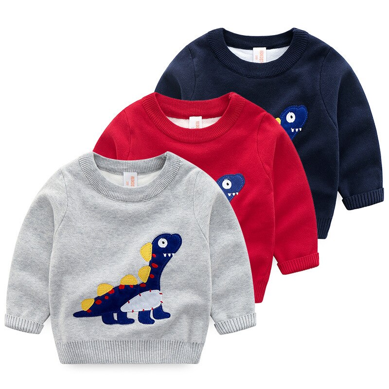 Vinter drenge sweater dobbelt lag fortykning varm strikket sweater og pullover dinosaur tegneserie børn sweatere  bc391