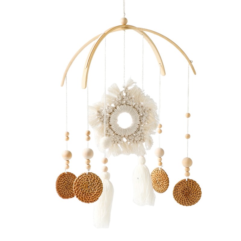 Baby Holz kleine Birdie Bett Glocke Halterung Cartoon Krippe Bett Glocke mobile hängende Rassel Spielzeug Kleiderbügel Baby Krippe Dekoration Access ori: Burgunderrot