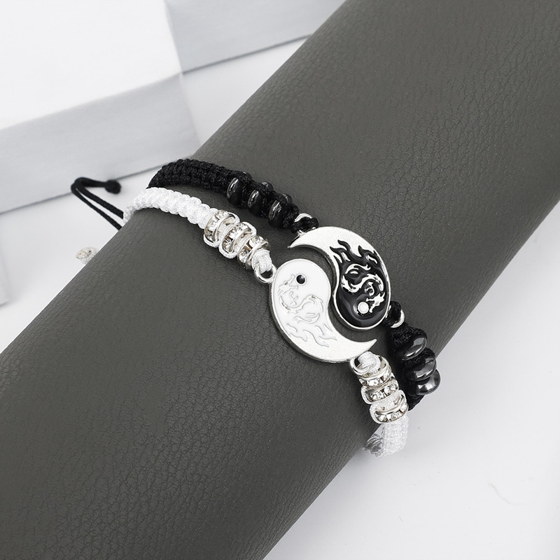2/4 Uds Tai Chi Yin Yang pareja pulseras collares conjunto colgante pulsera de cadena trenzada ajustable pulseras de amante a juego gargantilla