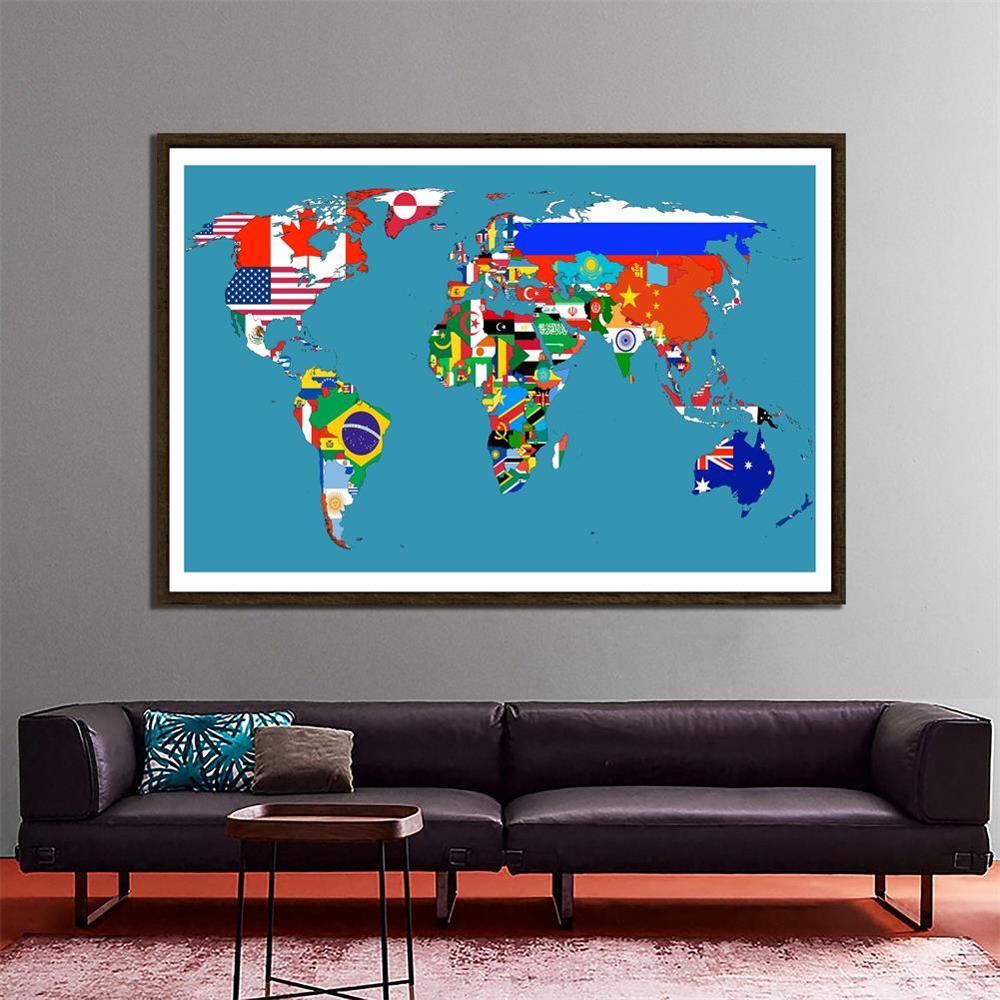 World Map Non-woven National Flags Pattern Map Poster 150x100cm Office Education Map For Wall Decor