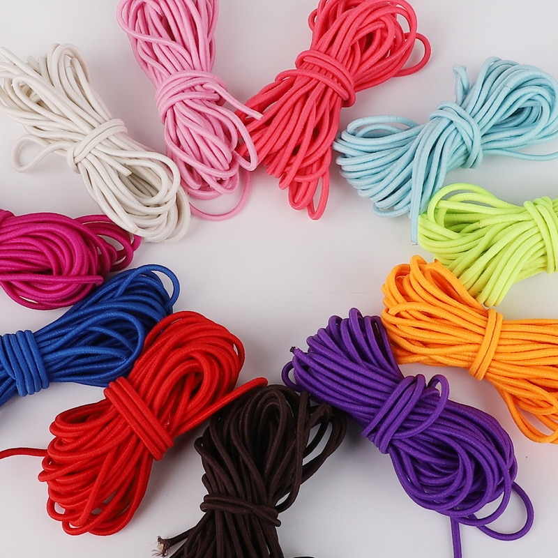 Cuerda elástica de 5 metros de largo, 2,5mm de ancho, banda de goma redonda colorida de , línea elástica para accesorios de costura artesanal