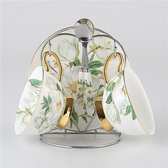 Bone China Kopje Koffie Keramische Kopje Thee Schotel Lepel In Set Creatieve Porselein Espresso Cup Voor 200 Ml, partij Drinkware: 2 sets