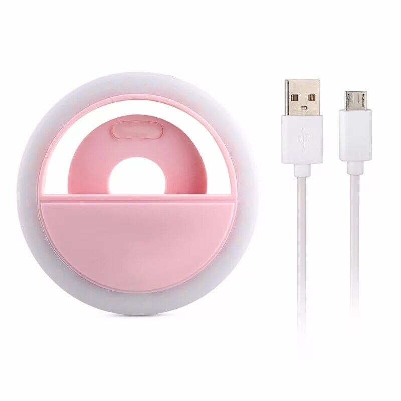 Universal selfie light portable flash ring LEDS mobile phone lens camera light ring clip light for iPhone XS 11 Plus: Pink